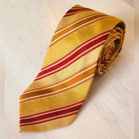 🇩🇪HUGO BOSS tie, striped, yellow and burgundy - Picture 1 of 11